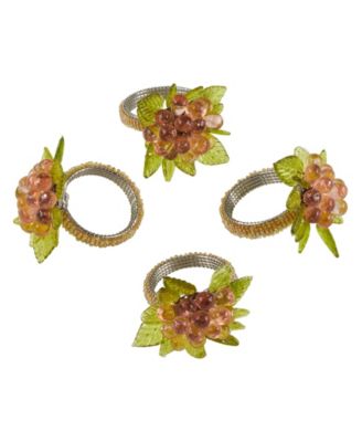 Flower and Leaves Design Beaded Napkin Ring, Set of 4