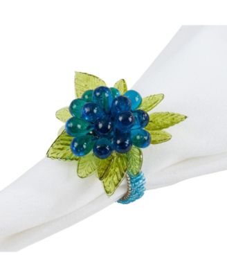 Flower and Leaves Design Beaded Napkin Ring, Set of 4