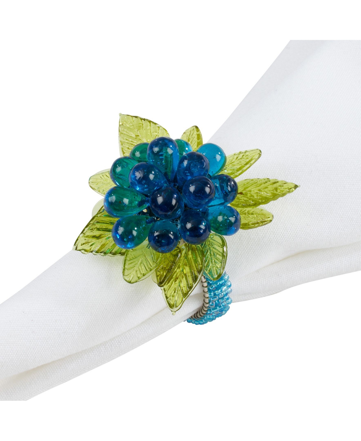 Saro Lifestyle Flower and Leaves Design Beaded Napkin Ring, Set of 4