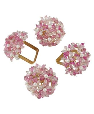 Napkin Ring with Beaded Floral Design, Set of 4