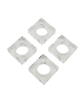Glass Crystal Doubled Block Napkin Ring, Set of 4