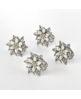 Bejeweled Flower Design Napkin Ring, Set of 4