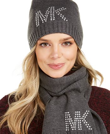 Michael Kors Women's Studded Scarf and Hat Set, Black at