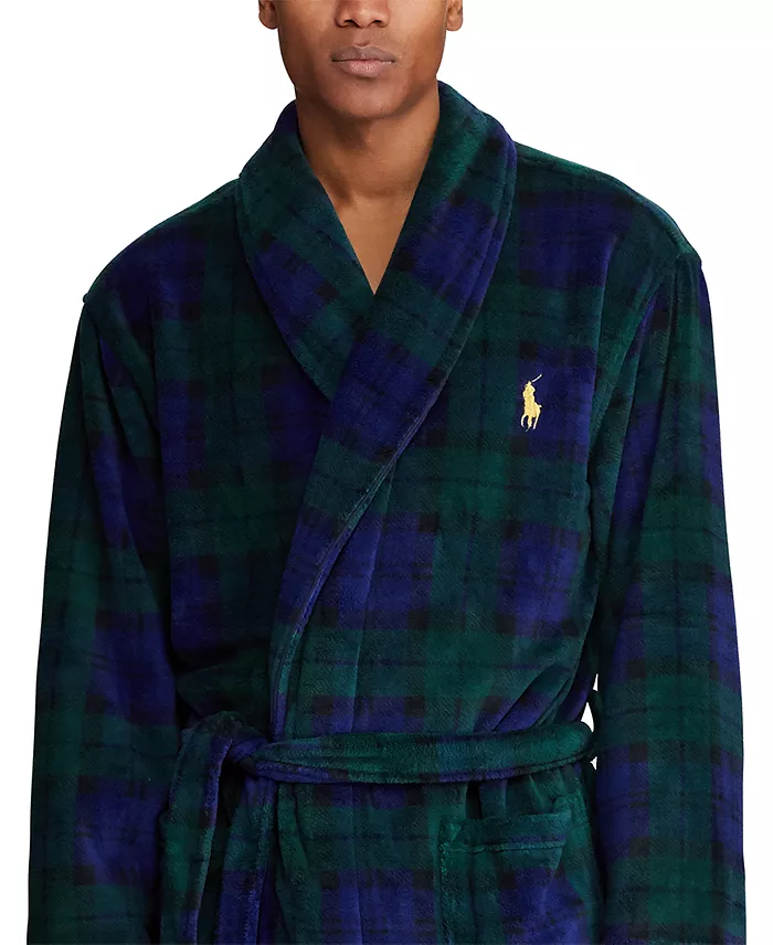 Men's Microfiber Plaid Shawl Collar Robe - thumbnail 3