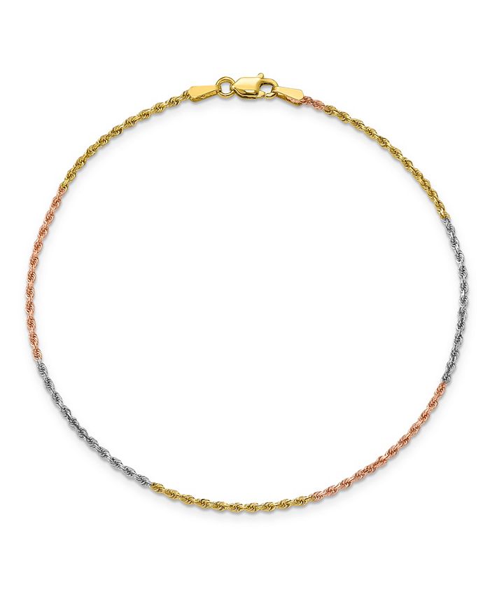 Macy's - Rope Chain Anklet in 14k Yellow, Rose and White Gold