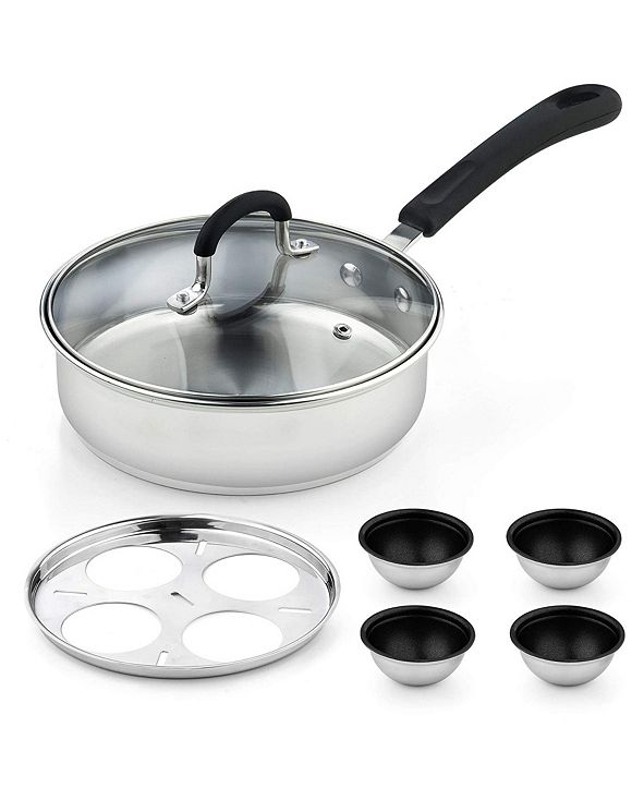 Cook N Home 4 Cup Stainless Steel Egg Poacher Pan with Lid, Model 02625