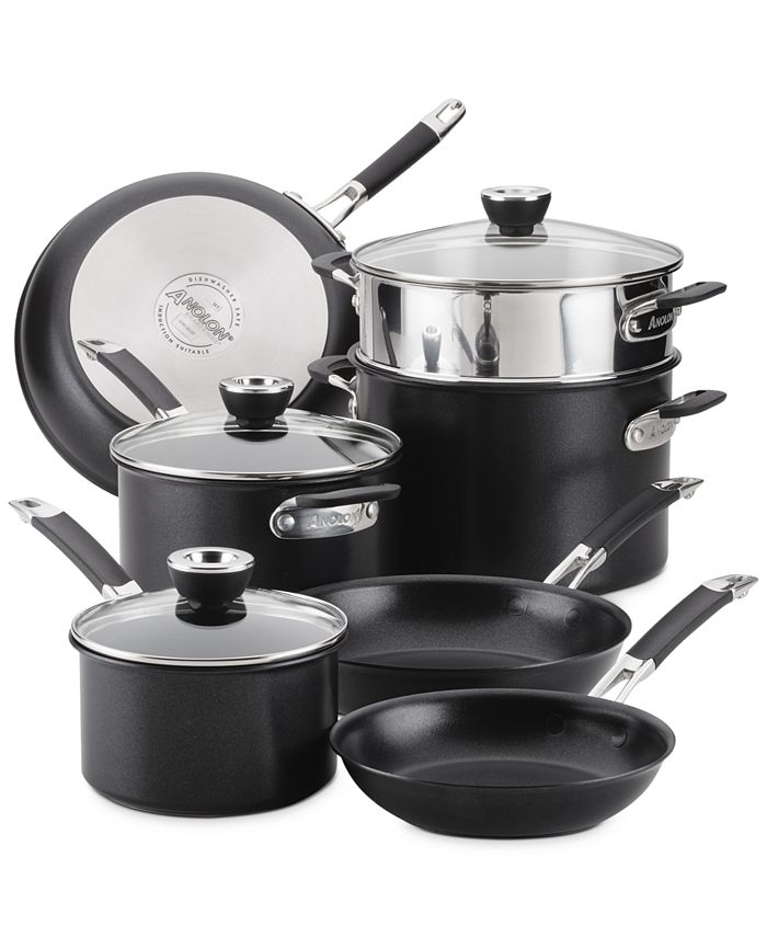 Cast Pots and Pans Set, 10 Piece Stackable Cookware with Nonstick