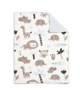 Baby's First by Nemcor - Baby's First Baby Blanket, Blue Printed Jungle Animal
