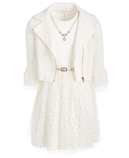 Beautees Big Girls Plus Size 3 Pc Belted Dress Jacket Necklace