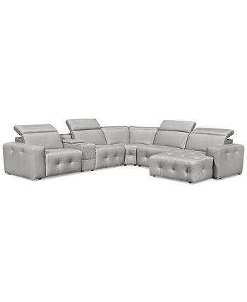 Furniture - Haigan 6-Pc. Leather Chaise Sectional Sofa with 1 Power Recliner,