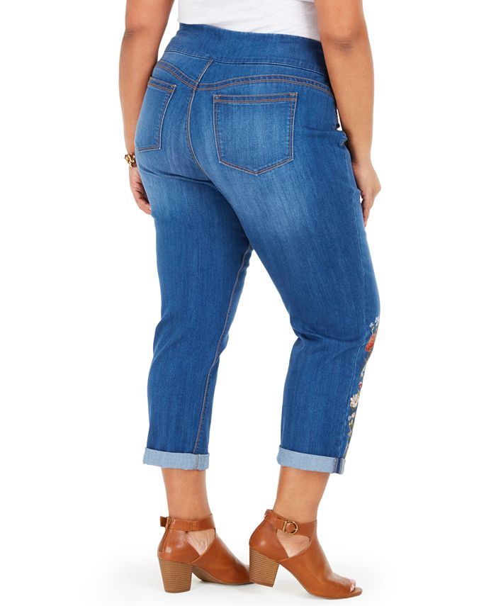 Style & Co Plus Size Ella Embroidered PullOn Jeans, Created For Macy's