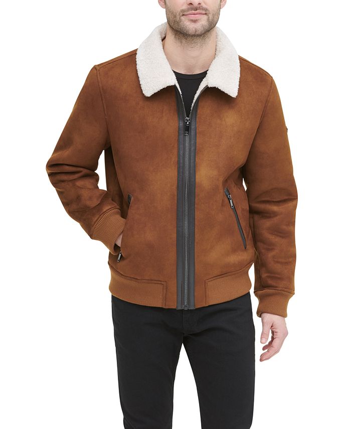 DKNY - Men's Faux Shearling Bomber Jacket with Faux Fur Collar