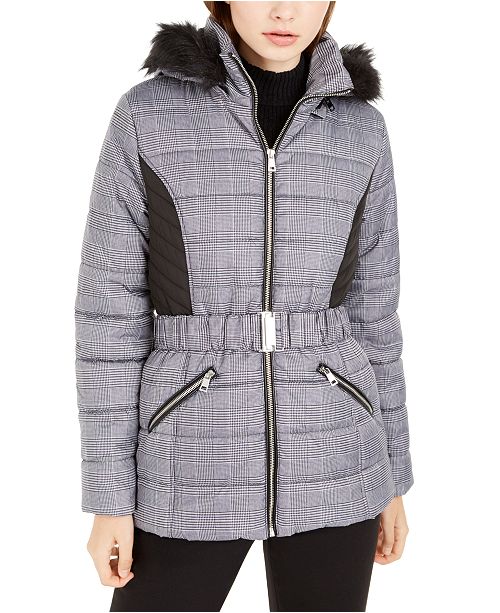 Bcx Juniors Menswear Plaid Faux Fur Trim Puffer Coat Reviews