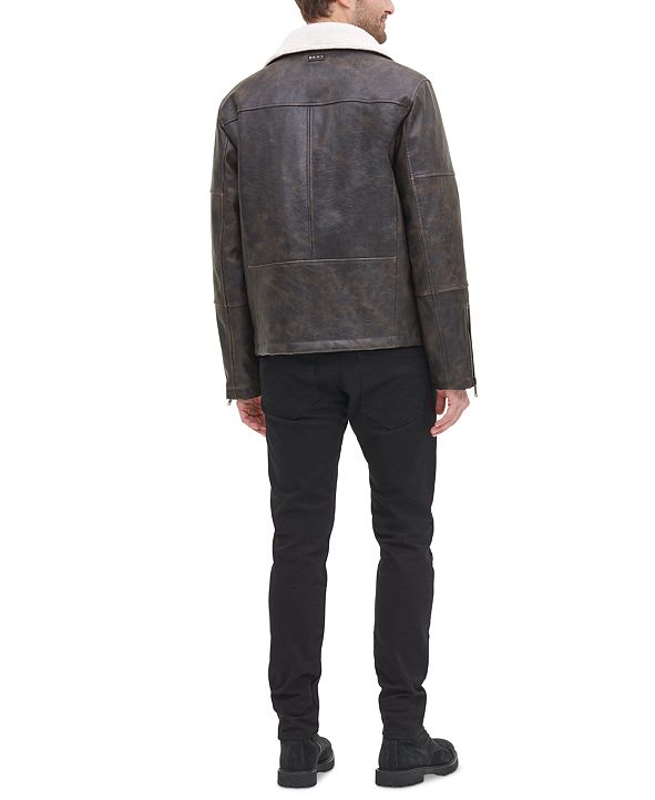 DKNY Men's Sherpa Lined Asymmetrical Faux Leather Motorcycle Jacket