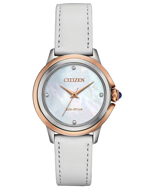 Citizen Eco Drive Women S Ceci Diamond Accent White Leather Strap Watch 32mm Reviews All Fine Jewelry Jewelry Watches Macy S