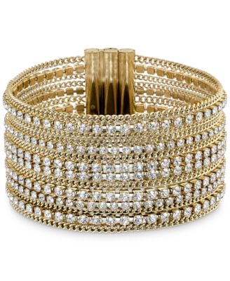Swarovski - Gold-Tone Ball-Chain & Crystal Wide Flex Bracelet