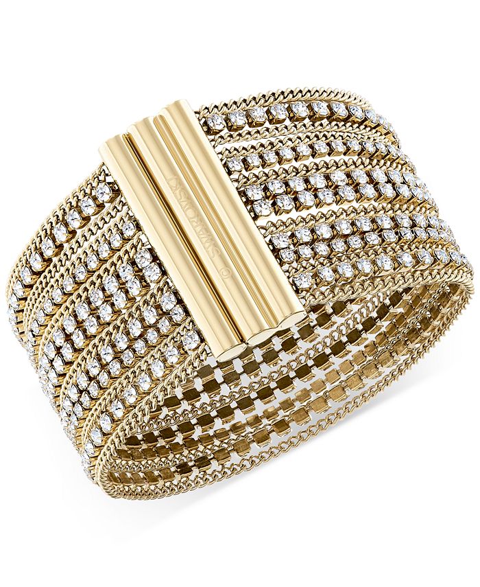 Swarovski Gold-Tone Ball-Chain & Crystal Wide Flex Bracelet - Macy's