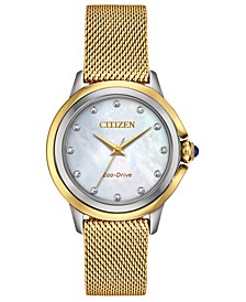Eco-Drive Women's Ceci Diamond-Accent Gold-Tone Stainless Steel Mesh Bracelet Watch 32mm