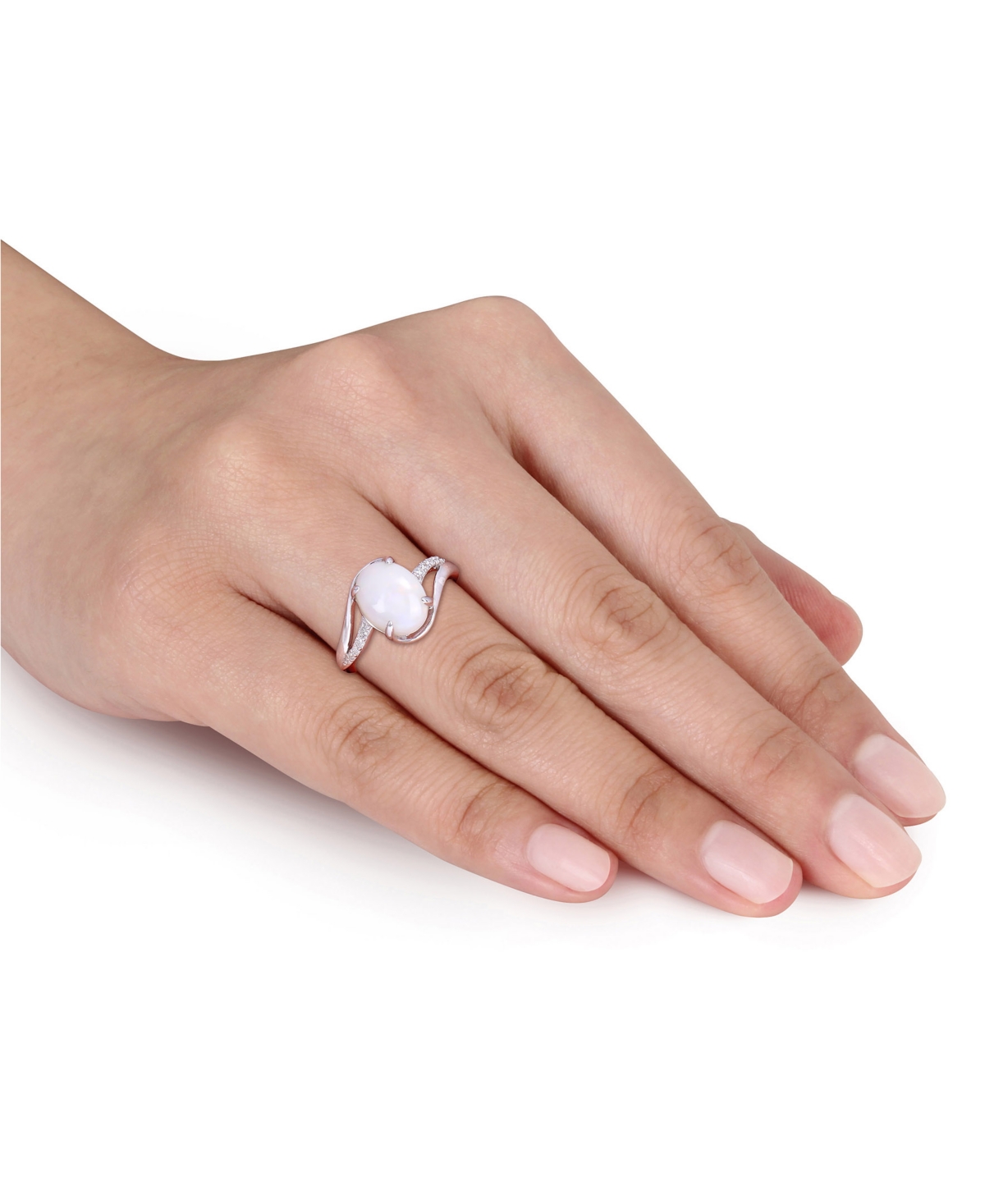 (1-5/8 ct. t.w.) and Diamond (1/10 ct. t.w.) Oval Twist Ring in Sterling Silver - Opal