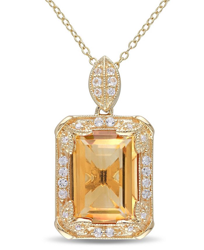 Macy's - Citrine (6-1/4 ct. t.w.), White Topaz (1/2 ct. t.w.) and Diamond Accent Halo 18" Necklace in 18k Yellow Gold Over Sterling Silver