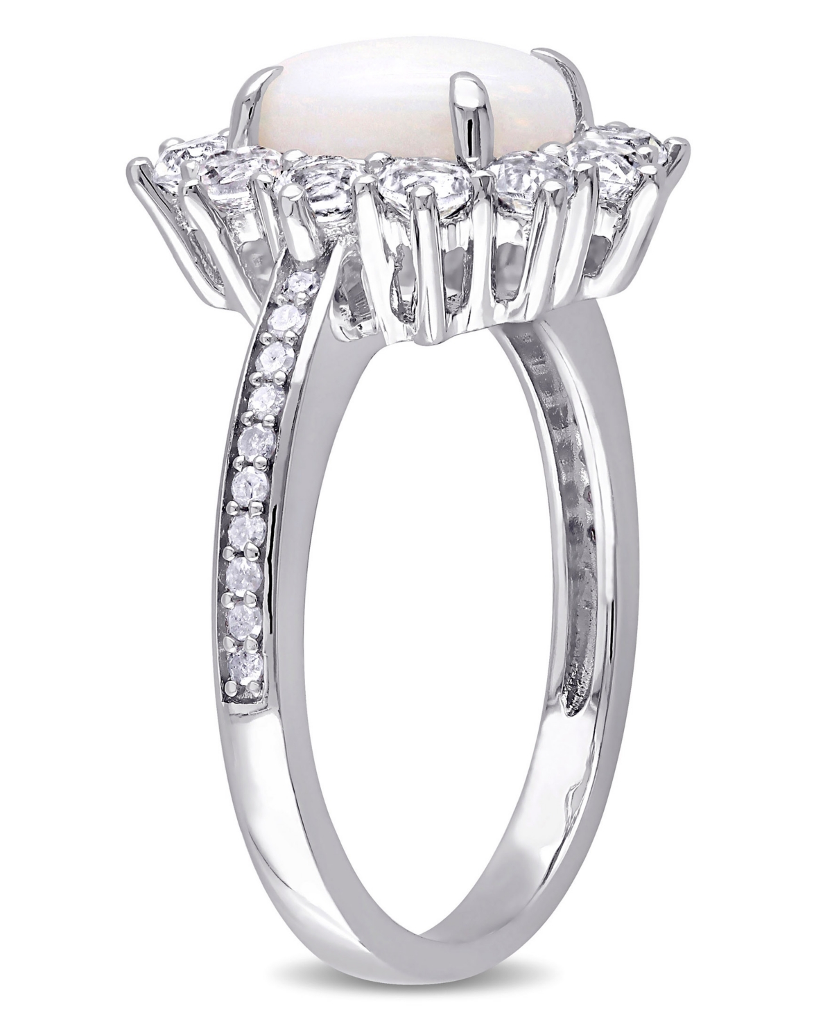 Oval Cut(1 ct. t.w.), White Topaz (1 ct. t.w.) and Diamond (1/10 ct. t.w.) Halo Ring in Sterling Sterling Silver - Opal