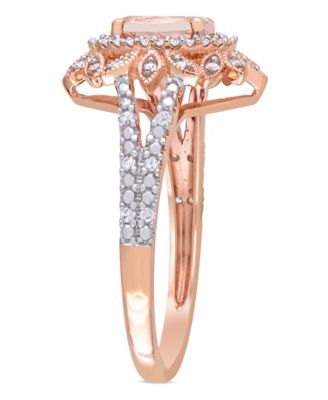 Morganite (3/4 ct. t.w.) and Diamond (1/5 ct. t.w.) Floral Halo Ring in 10k Rose Gold