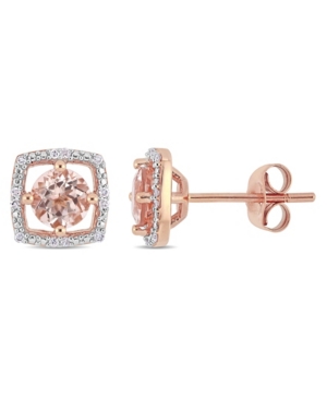 image of Morganite (1 ct. t.w.) and Diamond (1/20 ct. t.w.) Square Stud Earrings in 10k Rose Gold