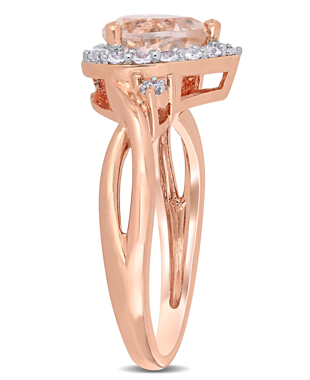 (1-1/10 ct. t.w.) Lab-Grown White Sapphire (1/3 ct. t.w.) and Diamond Accent Heart Ring in 18k Rose Gold Over Silver - Morganite