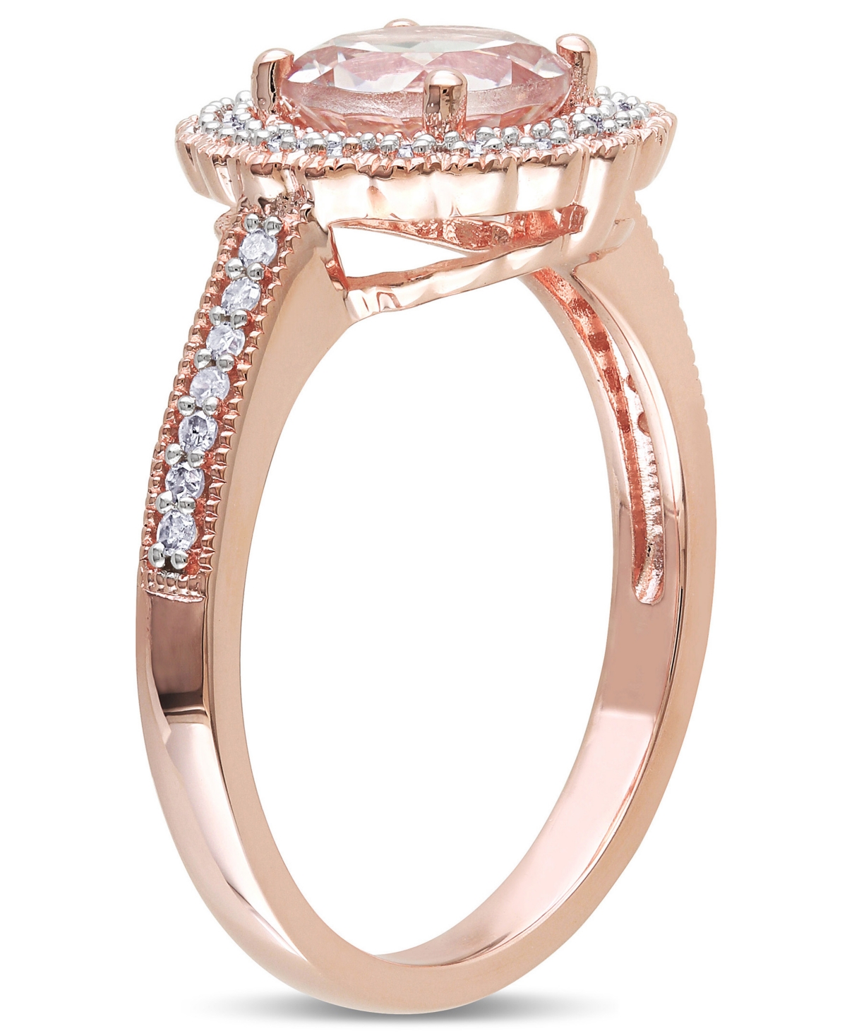 (1-1/6 ct. t.w.) and Diamond (1/8 ct. t.w.) Floral Halo Ring in 18k Rose Gold Over Silver - Morganite