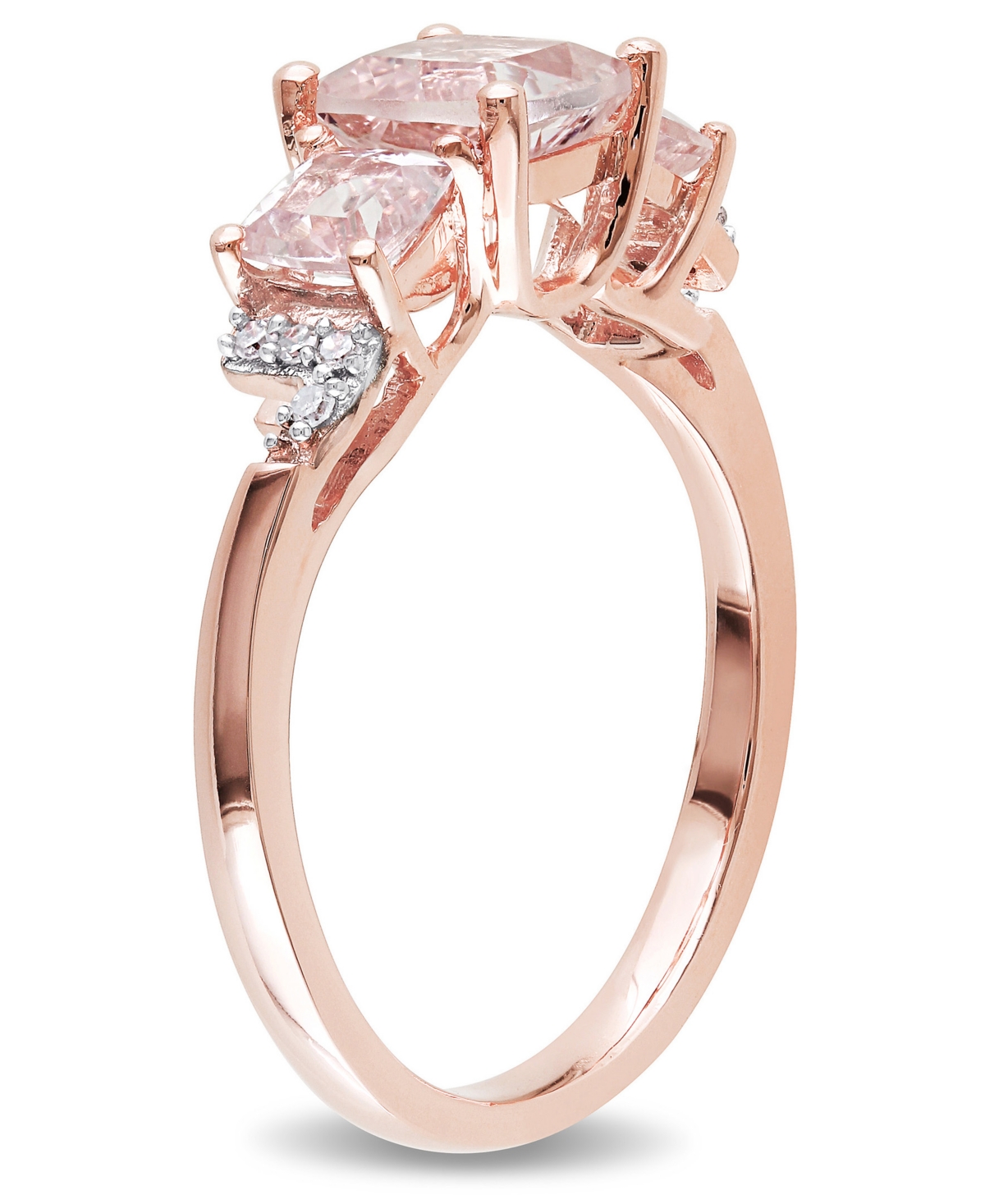 (1-2/5 ct. t.w.) and Diamond Accent 3-Stone Ring in 18k Rose Gold Over Silver - Morganite