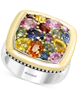 image of Effy Multi-Sapphire Cluster Ring (4-3/8 ct. t.w.) in Sterling Silver and 18k Gold
