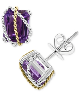 image of Effy Amethyst Stud Earrings (4 ct. t.w.) in Sterling Silver & 18k Gold