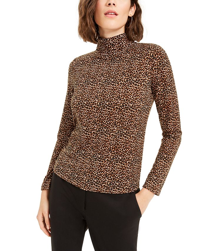 Bar III Animal Print Turtleneck Top, Created for Macy's Macy's