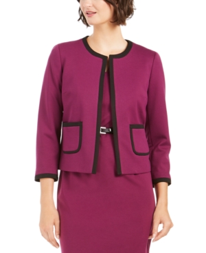 Nine West Contrast-Trim Open-Front Blazer