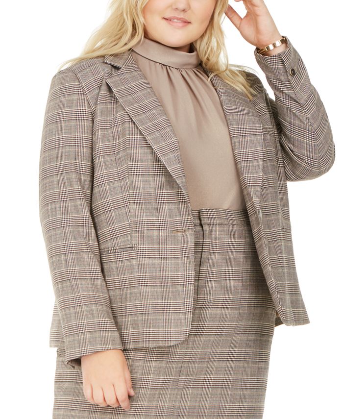 Bar III Plus Size Plaid Notch Collar Blazer main image 1