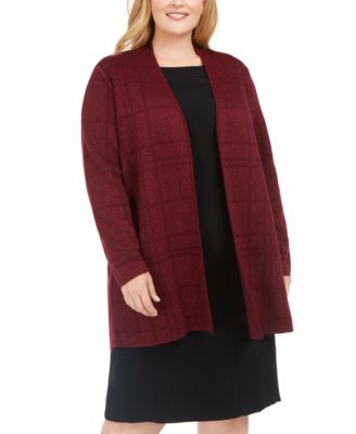 Kasper - Plus Size Tonal Plaid Long Cardigan Sweater