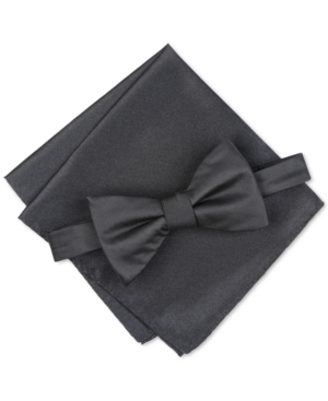 Alfani Men's Solid Texture Pocket Square And Bowtie, Created For Macy's In Black