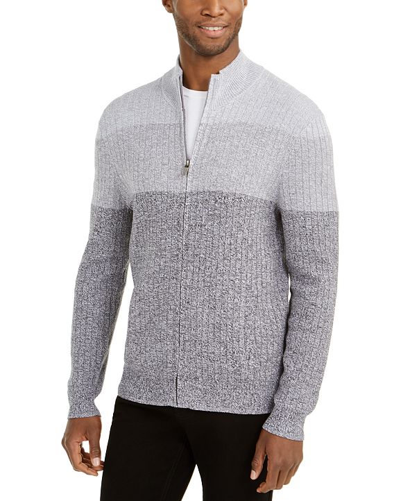 Alfani Men's Ombré Colorblocked RibbedKnit FullZip Sweater, Created