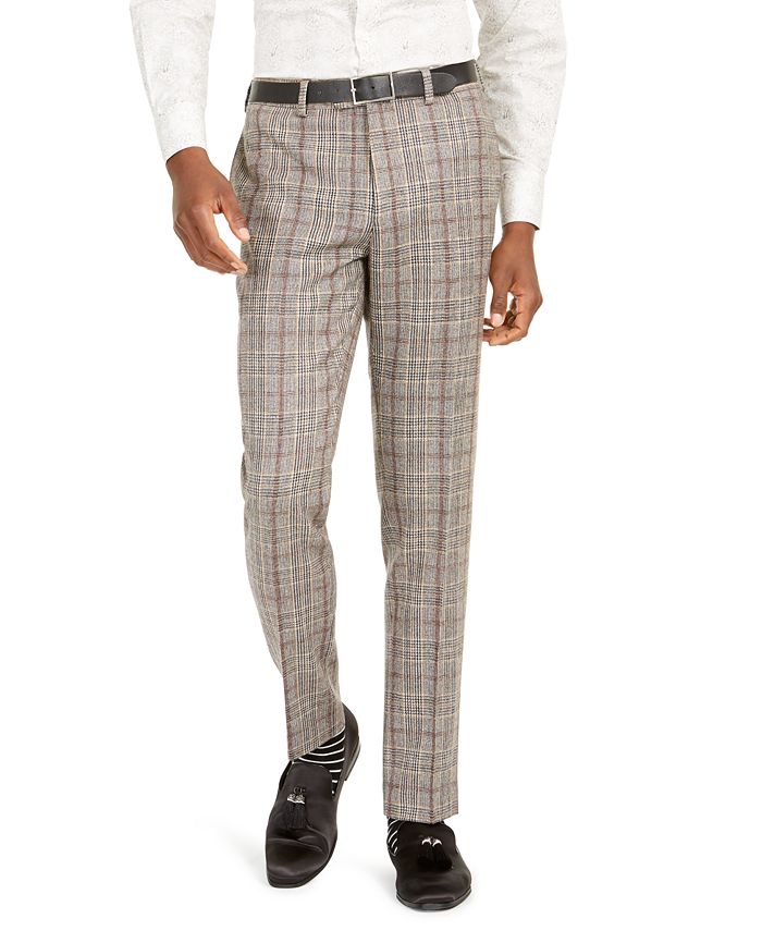 Tallia Orange Men's Slim-Fit Brown Plaid Flannel Suit Pants - Macy's