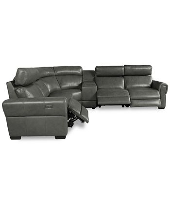 Furniture - Josephia 6-Pc. Leather "L" Shaped Sectional with 3 Power Recliners and Console