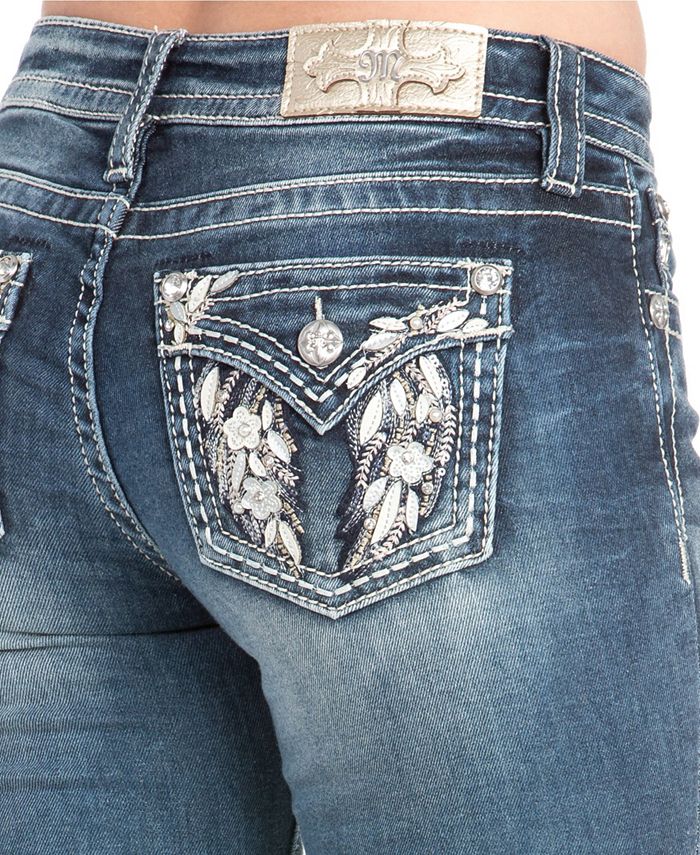 Miss Me Women's Mid-Rise Skinny Jeans - Dark Blue Wash, Ankle Length, 30" Inseam, Embellished Pockets