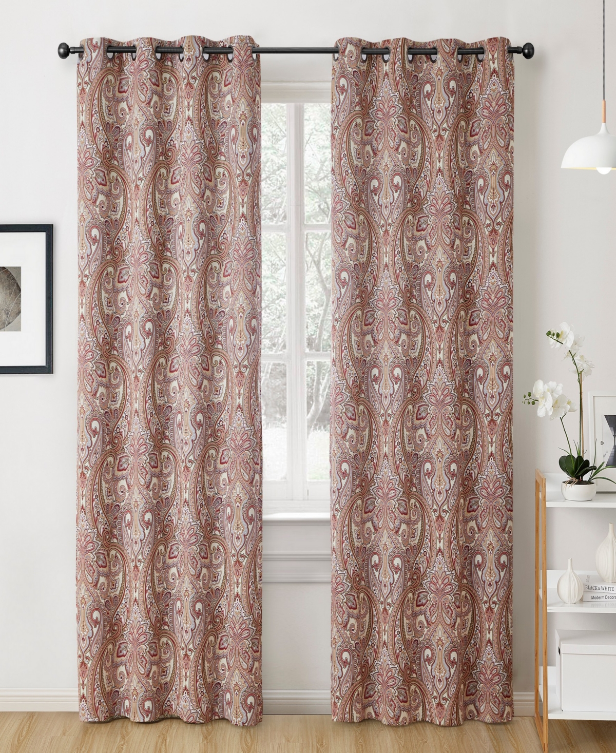Hlc.me Paris Paisley Decorative Print Damask Pattern Thermal Insulated Energy Savings Room Darkening Soundproof Grommet Window Curtain Panels for Bedr