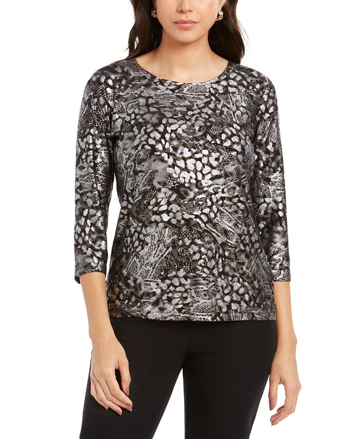 JM Collection Petite Printed Gel Dot 3/4-Sleeve Top, Created for Macy's ...