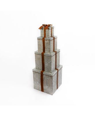 Gerson & Gerson - 55-Inch-Tall Battery Operated, Lighted Metal Stacking Gift Boxes with Timer