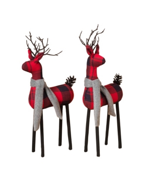Gerson & Gerson Kids' Plaid Standing Deer Figurines - Set Of 2 In Multicolor