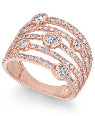 Macy's - Diamond Bezel Multi-Row Statement Ring (1-1/2 ct. t.w.) in 14k Rose Gold
