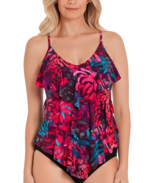 image of Magicsuit Coral Springs Printed Ruffled Rita Tankini Top Women-s Swimsuit
