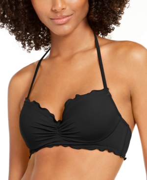 image of Sundazed Solid Nixie Bra Sized Ruffle Edge Halter Bikini Top, Created for Macy-s Women-s Swimsuit