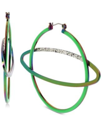 Betsey Johnson - Two-Tone Glitter Saturn Hoop Earrings