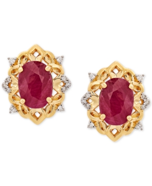 image of Certified Ruby (2 ct. t.w.) and Diamond (1/20 ct. t.w.) Stud Earrings in 14k Gold